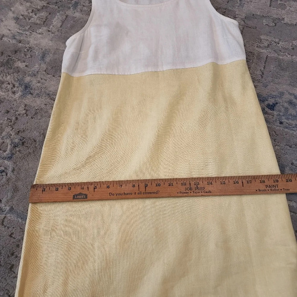 100% Linen Maxi Dress Modern Element Cream Yellow Blue Colorblock Small Petite. - Picture 15 of 16
